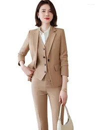 Women's Two Piece Pants Autumn Winter Women Vest Blazer And Pant Suit Blue Black Khaki Office Ladies Formal Business Work Career Wear 3