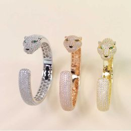 Gioielli di design Bracciale in oro Gioielli con diamanti pieni di leopardo placcato con oro 18 carati esagerato popolare ghepardo elastico aperto XY2T4