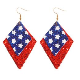 Dangle Earrings & Chandelier American Flag Glitter Square Bar Round Drop Leather For Women