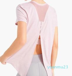 Yoga Sports Tshirt Gym Clothes Women Tops Blouse Running Fitness Loose Mesh Breathable Quick Drying Short Sleeve Workout Tees