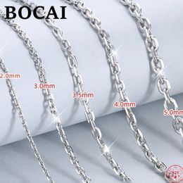 Chokers BOCAI Trendy S925 Sterling Silver Necklace 2mm-5mm Wide Cross O-chain Platinum Plating Argentum Neck Jewellery for Women Men 231101