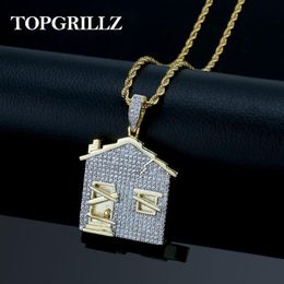Trap House Pendant Necklace Men Iced Out Cubic Zirconia Chains Copper Material Hip Hop punk Gold Silver Color Charms Jewelry J1907236W