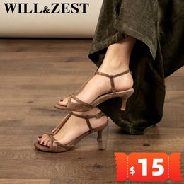 Sandals WILL&ZEST Designer Women Fashion Shoes Stilleto High Heels Sexy Open Toe Purple Summer Leather Strappy Heel