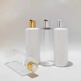 Storage Bottles 1pcs 400ml Empty Plastic Bottle With Gold Press Cap Shampoo Washing Cleaning Packaging Silver Disc Top Cover