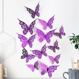 Wall Stickers 12pcs 3d Hollow Butterfly Sticker Diy Home Decoration Wedding Party Decors Kids Room 231101