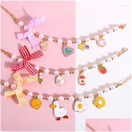 Dog Collars & Leashes Dog Collars Pet Pearls Necklace Collar With Bling Charm Cute Puppy Wedding Jewelry Accessories For Female Dogs C Dhxdu