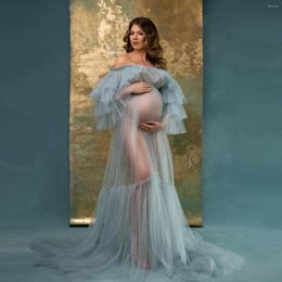 Casual Dresses Sheer Tulle Maternity Dress For Poshoot Off The Shoulder Illusion Tiered Pregnant Women Babyshower Pography Gown
