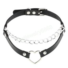 Vintage Black PU Leather Choker Collars NecklaceFor Women Men Heart Chain Pendant Necklace Jewellery