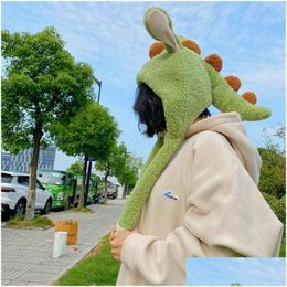 Berets Berets Cartoon Dinosaur Womens Hat Beanie Winter Plush Moving Ears Earflaps Movable Toy For Women Drop Delivery Fashi Dhgarden Dhkfz