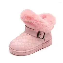 Boots CUZULLAA Children Girls Winter Warm Plush Lining Snow Cotton Shoes Kids Fashion Buckle Ankle Size 19-36