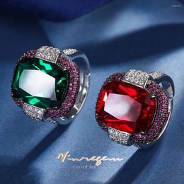 Cluster Rings Vinregem 11.5 16MM Lab Created Emerald Ruby Gemstone Vintage Adjustable Ring For Women Engagement Fine Jewellery Gifts