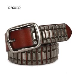 Belts Cowboy Motorcycle Jeans Heavy Metal Rivet For Men Genuine Leather Belt Punk Rock Male Strap Ceinture Homme 231101