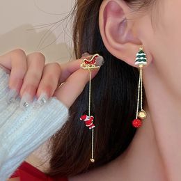 Stud Xmas Santa Claus Drop Earrings Christmas Tree Snowflake Long Tassel Chain Earring Women Fashion Jewellery Girlfriends Gift 231101