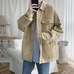 Men's Jackets Autumn Korean Denim Jacket Fashion Solid Colour Retro Casual Mens Streetwear Loose Hip-hop Bomber Men