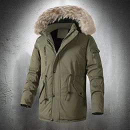 Men's Down Parkas Winter Jackets for Men with Fur Trim Hood Fashion Clothing Thicken Warm Outdoor Adjustable Waist Rope 231101