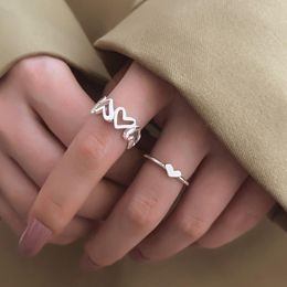 Wedding Rings Silver Colour Hollowed Heart Shape Open Ring Set Design Cute Fashion For Women Girl Gifts Adjustable Birthday PartyWedding