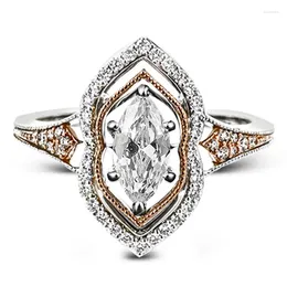 Wedding Rings Huitan Fashion Geometric Shape Women Ring Rose Gold /Silver Colour Mix Trendy Party Luxury Lady Jewellery Shine CZ