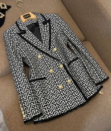 Women's Suits & Blazers The Latest Fashion Designer Jacket businesswoman Ribbon Trimmed Double Breasted Geometric Jacquard Long Suit Y064