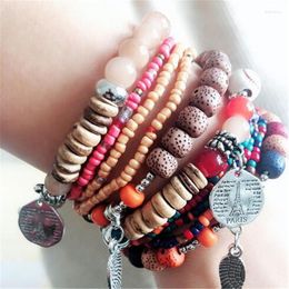 Charm Bracelets ZOSHI Women Bohemian Multilayer Elastic Set Bangles Silver Color Coin Pearl Beads Wrap Bracelet Femme Jewelry