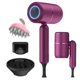 Hair Dryers Hair Dryer with Diffuser Ionic Blow Dryer Professional Portable Hair Dryers Accessories for Women Curly Hair Purple Home Applian 231101