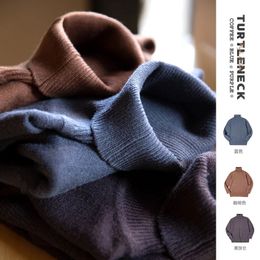 Men's Sweaters Maden Thermal Sweater Men's Turtleneck Basic Knitted Shirts Autumn Winter Solid Thick Pullovers Turn-down Collar Soft Underwear 231102