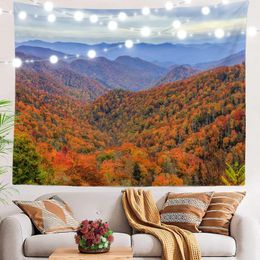 Tapestries Orange Natural Smoky Mountains Tapestry Landscape Blue Sky Wall Hanging Polyester For Bedroom Room Living Dorm