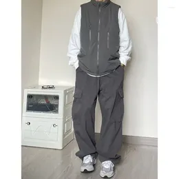 Men's Pants Japanese Grey Exquisite Overalls For Men And Women In Summer Loose Multi-pocket Drawstring Leg Straight Wide-leg Casual