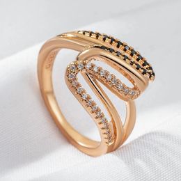 Wedding Rings Wbmqda Luxury Geometric Hollow Ring For Women 585 Rose Gold Colour Natural Black And White Zircon Setting Ethnic Jewellery