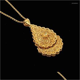 Pendant Necklaces Pendant Necklaces Dicai Algeria Wedding Jewellery Gold Plated Metal Flower Large Necklace Chest Chain Bridal Dhgarden Dhj97