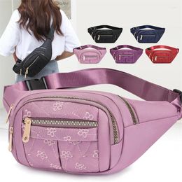 Waist Bags For Women Zipper Chest Bag Chain Embroidery Shoulder Crossbody Mobile Solid Color Phone Pack