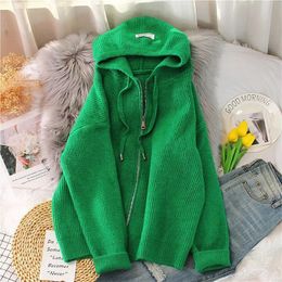 Womens Sweaters Fashion Korean Cardigan Sweater Jacket Women Hooded Solid Color Loose zipper Sweater Female Elegant Knitwear Overcoat 231102