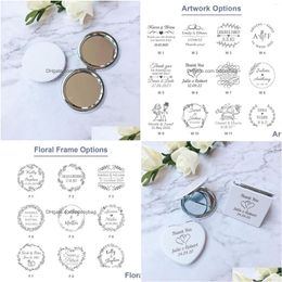 Party Favour Party Favour 100Pcs Personalised Compact Makeup Mirror Wedding Gift For Guest Customised White Leather Cosmetic Purse Souve Dhr2I