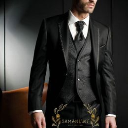 Men's Suits Blazers SZMANLIZI MALE COSTUMES Arrival Black Flower Vest Male Groom Tuxedo Wear Mens Dress Suits Formal Wedding Suits For Men 231101