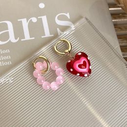 Hoop Earrings Minar 2023 Fashion Asymmetry Red Glass Heart For Women 14K Gold Plated Brass Pink Natural Stone Strand Earring