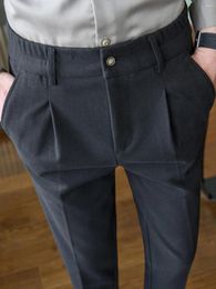 Men's Suits Winter Elastic Waistline Woollen Suit Pants For Men Solid Colour Casual Office Social Business Dress Wedding Groom Trousers
