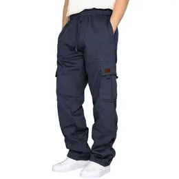 Men's Pants Muti Pocket Fleece Joggers Sweatpants Fashion Loose Drawstring High Waist Solid Color Fitness Running Sports Cargo
