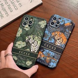 Luxurious Designer Animal Tiger Phone Case for iPhone 15 14 13 12 11 Pro Max X Xs Xr Ultra Slim Matte TPU Back Fashion Print Letter Shell Bumper Shockproof Cover