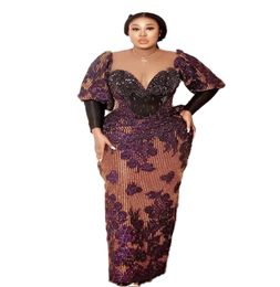 2023 Arabic Aso Ebi Brown Sheath Prom Dress Lace Beaded Evening Gowns Sequined Lace Birthday Engagement Second Gown Dress Women Formal Wear WD005