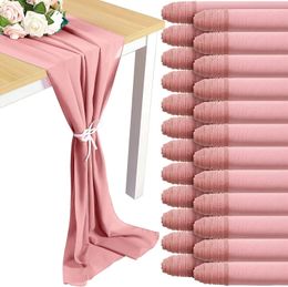 Table Runner 4PCS Extra Long 70*600CM Chiffon Table Runner Romantic Boho Wedding Arch Draping Fabric Table Decoration For Wedding Party 231019