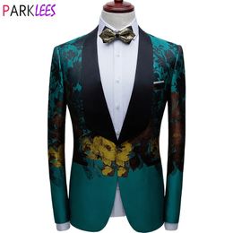 Men's Suits Blazers Men's Luxury Floral Print Green Dress Blazers One Button Shawl Lapel Men Tuxedo Suit Jacket Dinner Wedding Party Costume Homme 231102
