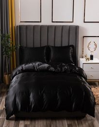 Luxury Bedding Set King Size Black Satin Silk Comforter Bed Home Textile Queen Size Duvet Cover CY2005194341133