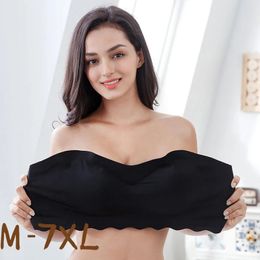 Bras Straplessbra Onepiece Large Size PushUp Big Chest Thin Bra Wrapped Invisible Patch Underwear Wireless Solid 6XL 231102