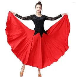 Stage Wear Tango Practise Dress Long Sleeve Lace Skirt Ballroom Waltz Dance Costume Solid Colour Fashion Performance Outfit Women