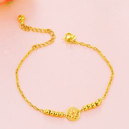 Anklets Fine Jewelry Real 18K Gold Hollow Cylinder Anklet for Women Solid 999 Anklet Chain Engagement Birthday Wedding Gifts 231102