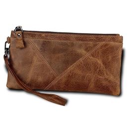 Wallets Genuine Leather Men's Long Wallet With Phone Bag Zipper Coin Pocket Purse Male Clutch For Men Portfel