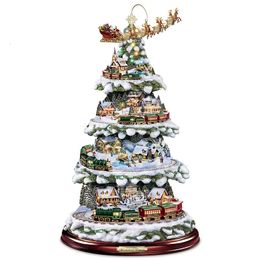 Christmas Decorations Tree Rotating Sculpture Train Paste Window Stickers Winter Home Decor 231101