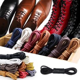 Shoe Parts Accessories 1 Pair Leather Shoelace Waxed Shoelaces for Shoes Soild Cotton Boot Laces Waterproof Strings Round Sports Running Rope Shoe lace 231102