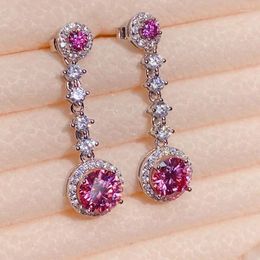 Dangle Earrings 1 Carat Pink Color Moissanite 925 Sterling Silver Women Drop Engagement Gift Fine Jewelry