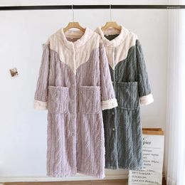 Women's Sleepwear 2023 Autumn/Winter Coral Fleece Nightgown Plush Thickened Bathrobe Long Flannel Home Robe Ladies