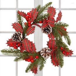 Decorative Flowers Christmas Door Wreath Front Winter With Pine Cones Farmhouse Welcome Decorations Outdoor